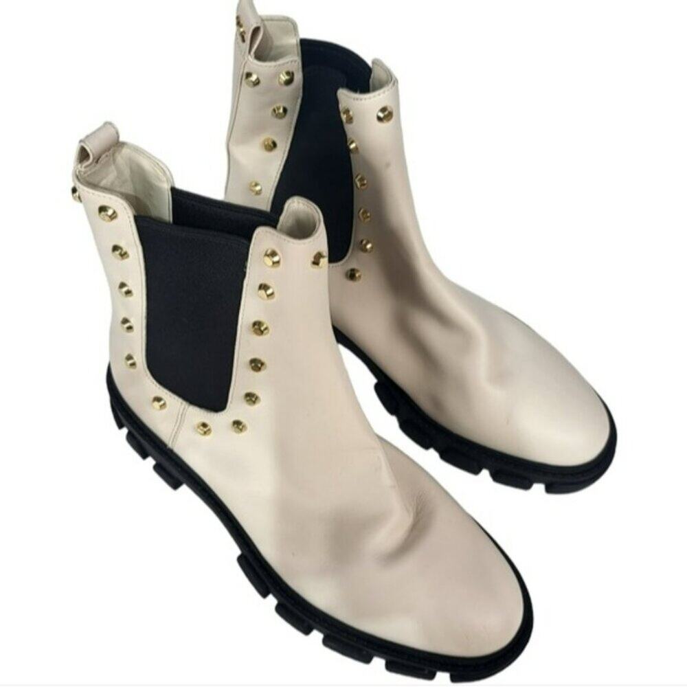 Michael Kors Ridley Studded Leather Boots Light Cream 7 - Picture 5 of 5